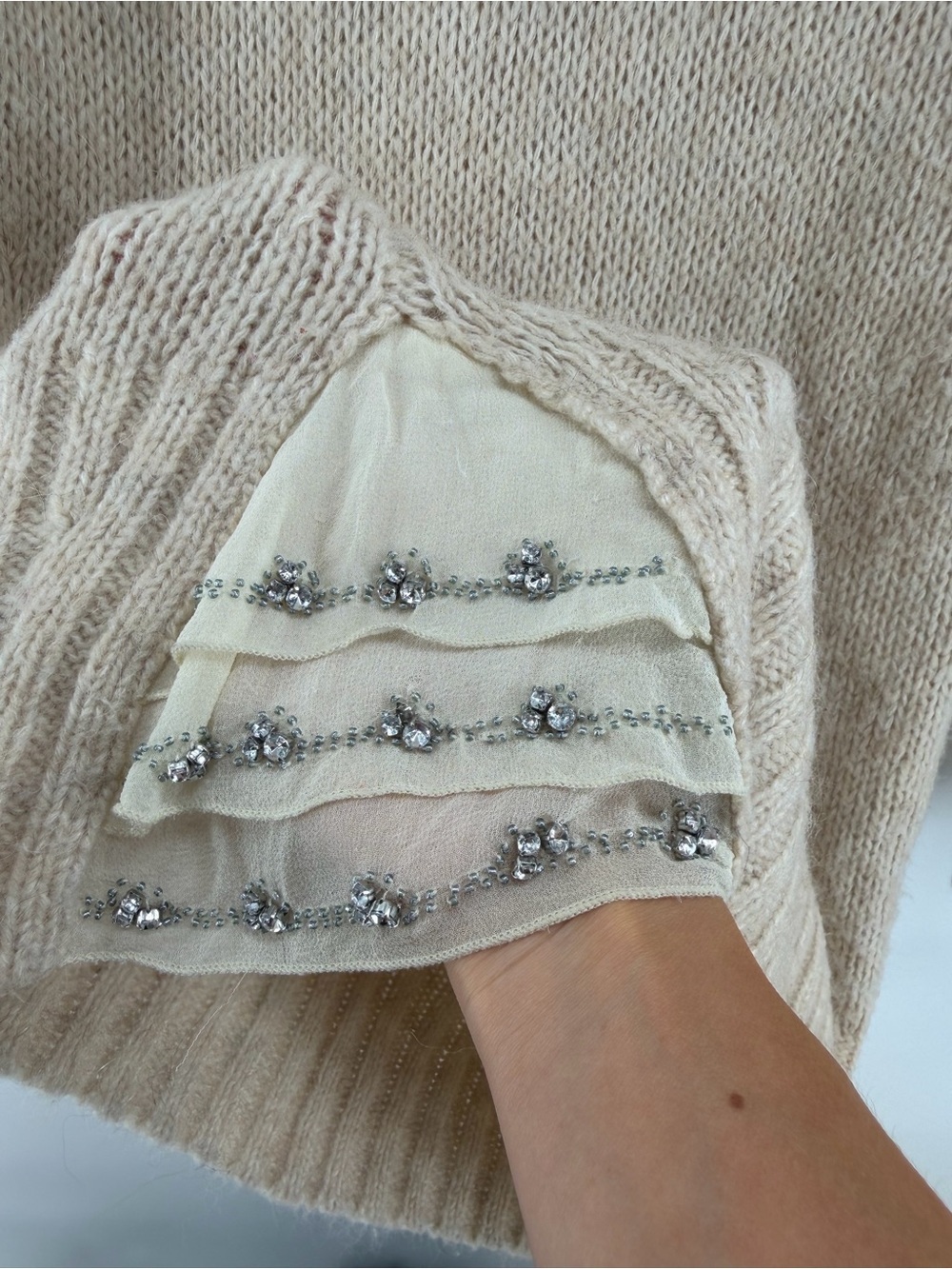 Juicy Couture Y2K Cream Alpaca Wool Blend Cowl Neck Tunic Sweater Embellished S - Picture 2 of 6